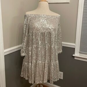 MUCHE et MUCHETTE  Silver Sequin Dress ONE SIZE